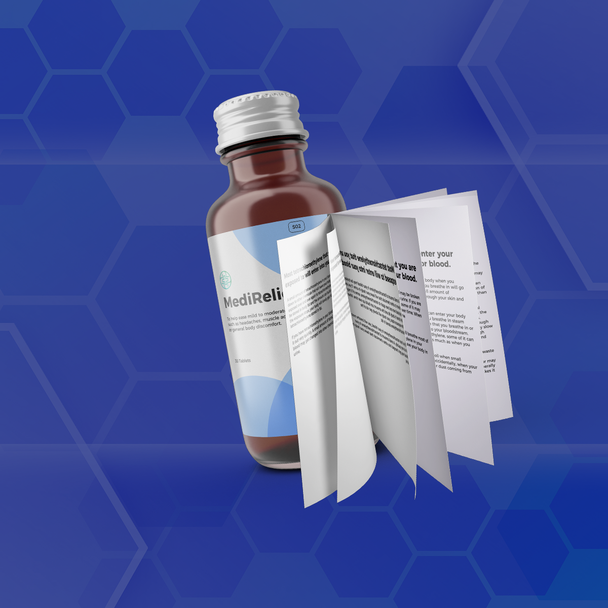 Medicine bottle with informational booklet.