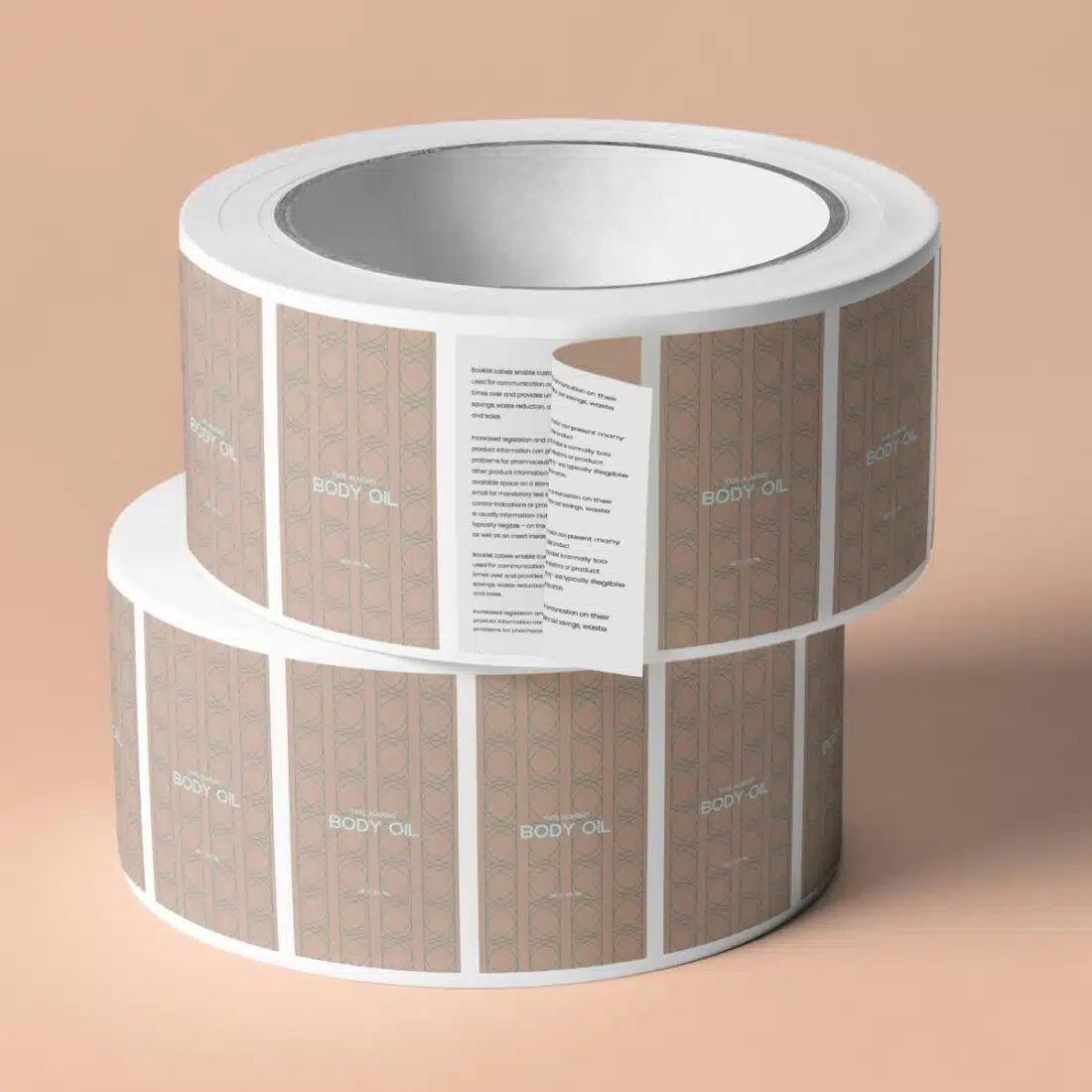 Pyrotec PackMedia Multipage labels being applied to products in a manufacturing setting.